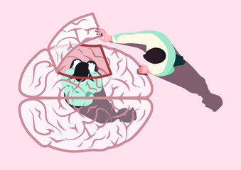 Neurodiversity - Neuroscience - man trapped in a brain-shaped cage and a doctor setting him free