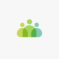 Persons icon, people team, three man silhouette, online support, staff icon. Leadership in office work symbol. Teamwork collaboration partnership. Flat minimal color overlay style vector logo concept.