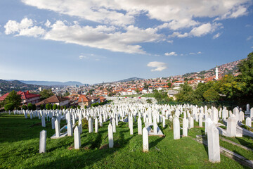 Muslim cemetery of Kovaci dedicated to the victims of the Bosnian war, in Sarajevo, Bosnia and...