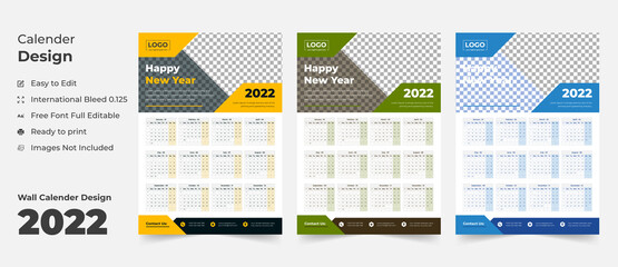 Wall Calendar 2022, Wall calendar design template for 2022, simple, clean, and elegant design Calendar for 2022,2022 wall calendar template design, Wall calendar 2022.