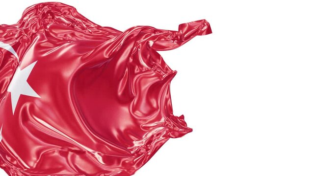 Realistic 3D animation of the national flag of Turkey as fly away opener rendered in UHD with alpha matte