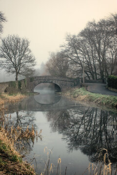 Foggy Morning at Ancient Irish Canal Bridge