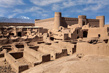 Remains of historical Rayen Fort with its adobe settlements in Kerman, Iran