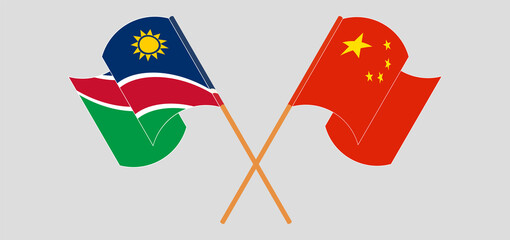 Crossed and waving flags of Namibia and China