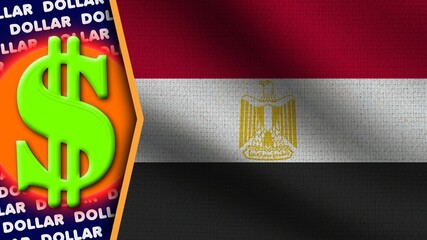 Egypt Realistic Wavy Flag, Dollar Logo and Titles, Circle Neon Effect Fabric Texture 3D Illustration