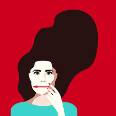 Diversity - Violence Against Women - Woman Manterrupting - Brunette Woman with closed mouth by zipper