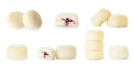 Tasty Japanese mochi on white background