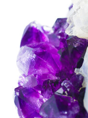 Beautiful amethyst druse on white close-up