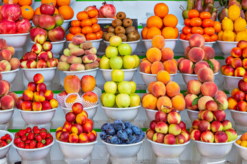 Display of fruits in the market in Almaty, Kazakhstan