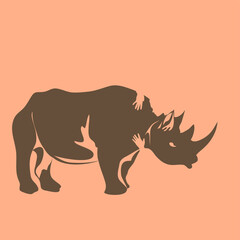 Endangered Species - Rhinoceros in a Salmon Background - animal hugged by a person