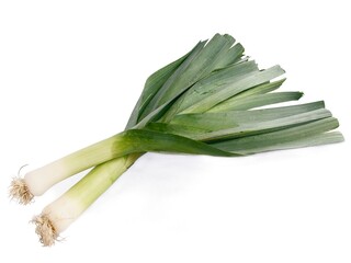 fresh green  and white leeks as tasty vegetables