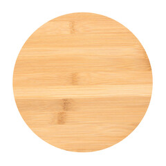 New round wooden bamboo cutting board for pizza isolated on white background. Mockup for food...