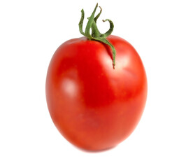 One oblong tomato isolated on white background.