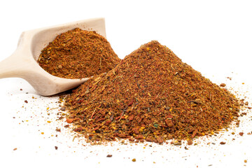 Spices. A slide of different types of spices close-up on a white background. Ingredient for the preservation and taste of food