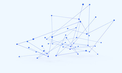 Obraz premium A neural network on a blue background. The balls and lines form a grid. Composition on the topic of technologies, communications, the Internet, the network. 3d rendering.