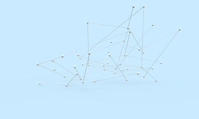 A neural network on a blue background. The balls and lines form a grid. Composition on the topic of technologies, communications, the Internet, the network. 3d rendering.