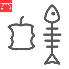 Organic waste line icon, apple core and fish skeleton, food waste vector icon, vector graphics, editable stroke outline sign, eps 10.