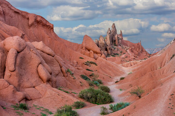 Red rock formations known as Fairy Tale Castle, in Kaji Say, Kyrgyzstan