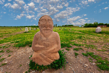 Ancient site of Burana and tombstones known as Balbas in Kyrgyzstan.