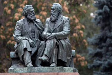 Fotobehang Monument from Soviet era, representing Karl Marx and Friedrich Engels in Bishkek, Kyrgyzstan © MehmetOZB