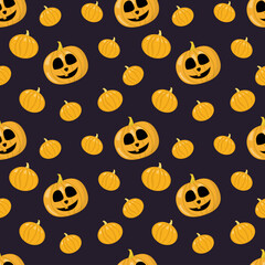 Cute seamless pattern with halloween pumpkins. Vector illustration