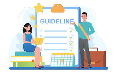 Society control guidelines and strategy for company order and restrictions. Regulation checklist, corporate compliance, financial analyst planning. Flat abstract metaphor cartoon vector concept design