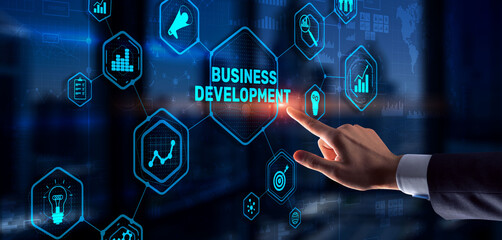 Business Development Planning. Inscription on 3D the virtual screen