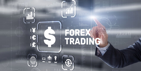 Inscription Forex Trading on Virtual Screen. Business Stock market concept