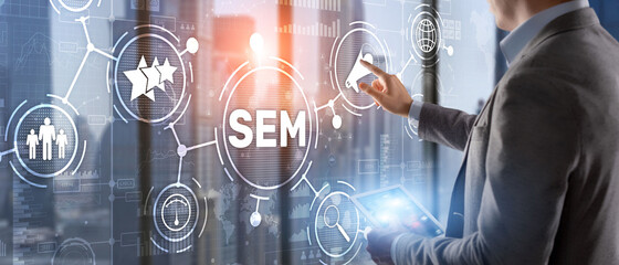 Fototapeta na wymiar SEM Search Engine Optimization Marketing Ranking Traffic Website Technology Communication Concept
