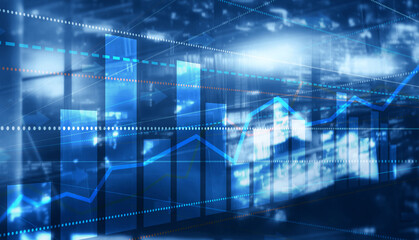 Finance Chart Graph. Trading Forex Exchange Investment Fintech concept on Modern City background