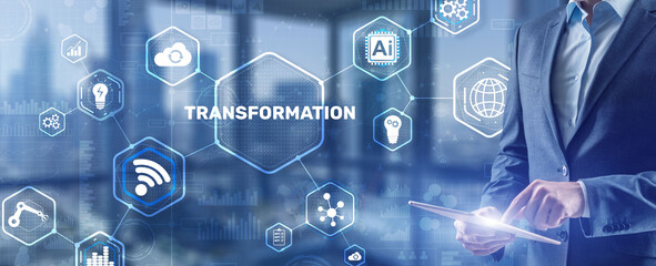 Businessman selecting Transformation. Background for presentations