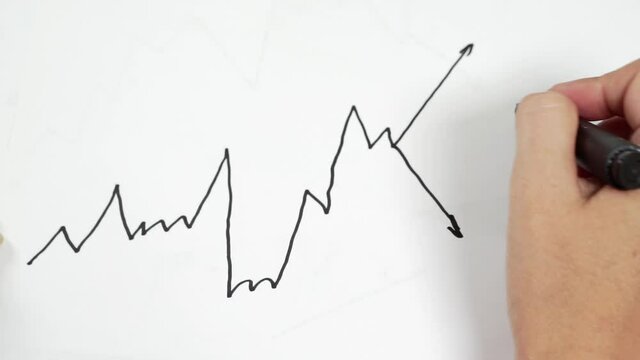 hand draws a stock chart on a sheet of paper