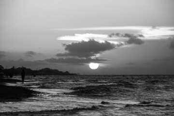 Sunset at the beach black and white