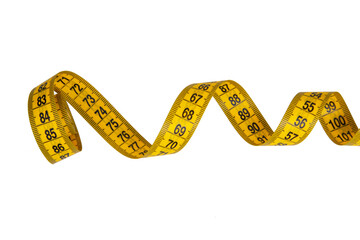Yellow spiral tape measure isolated on the white background