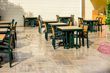 Chairs and tables in a cozy street cafe