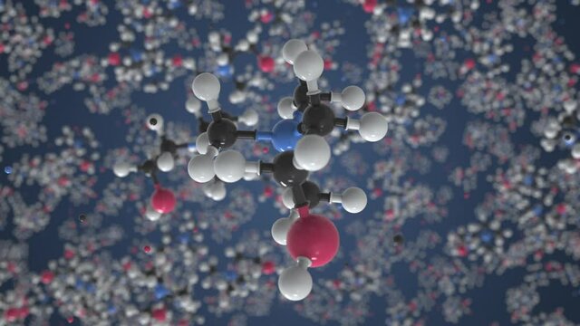 Molecule of choline, conceptual molecular model. Scientific looping 3d animation