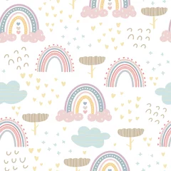 Deurstickers Regenboog Leuke regenboog naadloze patronen. Creatieve kinderachtige print voor stof, verpakking, textiel, behang, kleding.