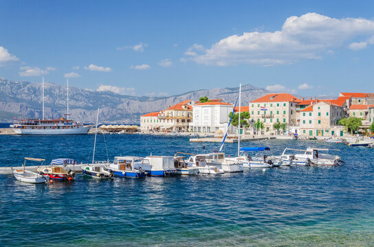 Picturesque bay and the old town of Postira. Postira lies on the northern coast of Brac island in Croatia.