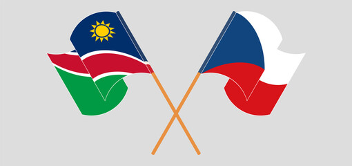 Crossed and waving flags of Namibia and Czech Republic