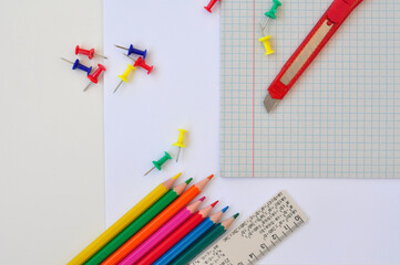 school office and colorful equipmentfor notes and painting copy pace