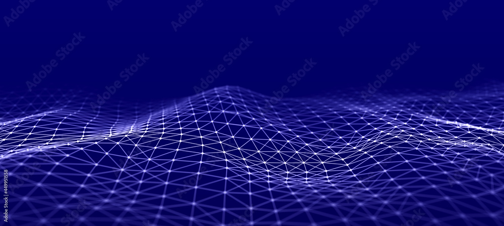 Poster a wave of dots and lines of network connection. technological background. 3d rendering.