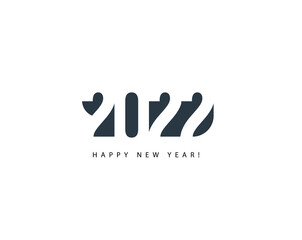 2022 abstract number for Happy New Year Greeting card cover, creative calendar headline, elegant logo, new year festive poster concept, minimalistic black vector illustration on white background.
