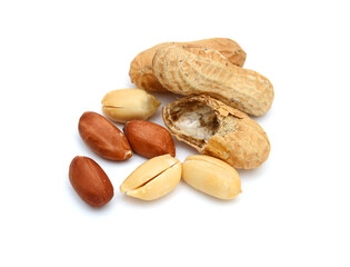 Composition from nuts on the white isolated background 