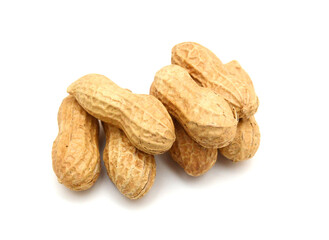 Composition from nuts on the white isolated background 