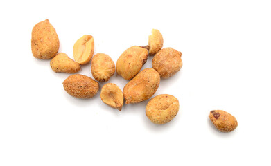 Composition from nuts on the white isolated background 