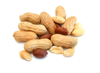 Composition from nuts on the white isolated background 