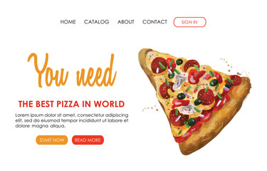 Web page design for Italian restaurant, Pizza, Cooking, Food ordering, Fast food. Vector illustration for poster, banner, website development, flyer, menu.