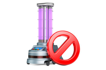 Prohibition symbol with UV-Disinfection Robot, 3D rendering