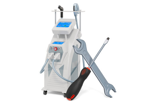 Service and repair of Professional Laser Tattoo Removal Machines for Hair Removal and other cosmetic procedures. 3D rendering