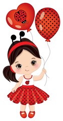 Vector Cute Little Girl Wearing Ladybug Antenna Headband and Holding Air Balloons © TheCreativeMill